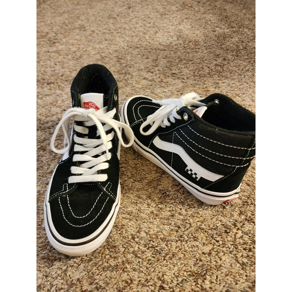 Vans Skate Sk8-Hi High Top PopCush Black White Sneakers Men 5.5 Women 7